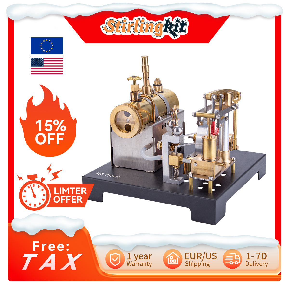 RETROL DIY Steam Beam Engine Model with Boiler & Centrifugal Flyball Governor Model Assembly Kit