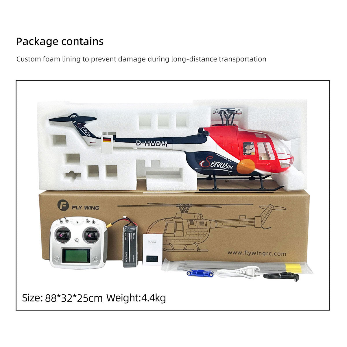 FLYWING BO105 470 Size Scale GPS Heli Drone 2.4G 6CH Big Military RC Helicopter With H1 Flight Controller