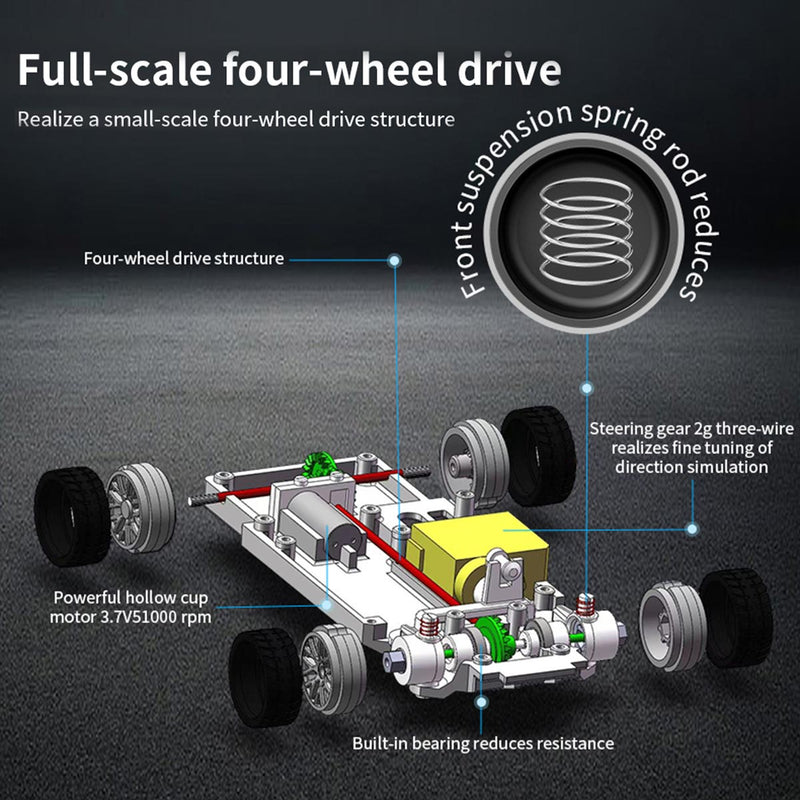 1/43 Scale Mini RC Car 2.4G Full-Proportional LED Remote Control 4WD Drift Racing Car