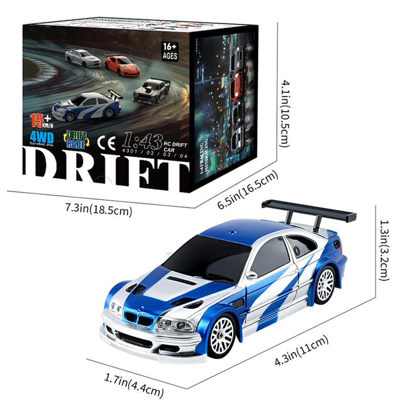 1/43 Scale 2.4G RC Drift Car 4WD 15km/h Mini Racing Car Model with Lights Kit