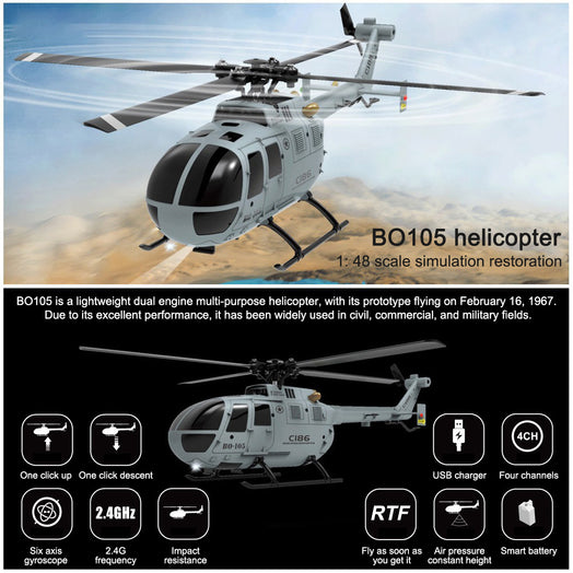 2.4G 4CH BO105 Armed RC Helicopter Military Aircraft Model - RTF Version - stirlingkit