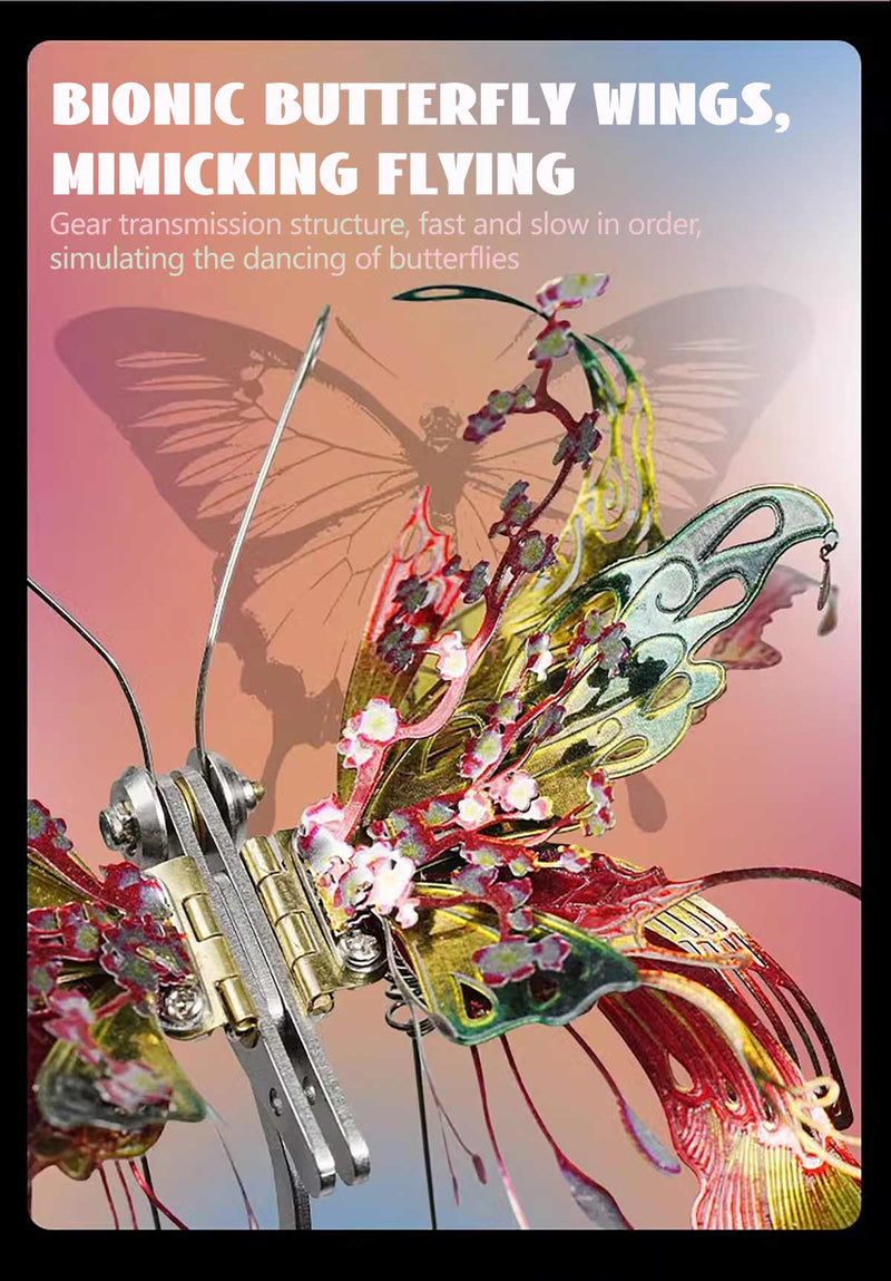 3D Metal Mechanical Kinetic Butterfly Assembly Model Building Kit with Transmission