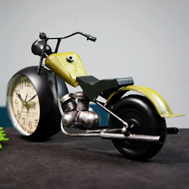 Handcrafted Retro Motorcycle Model with Clock Desk Toy for Biker