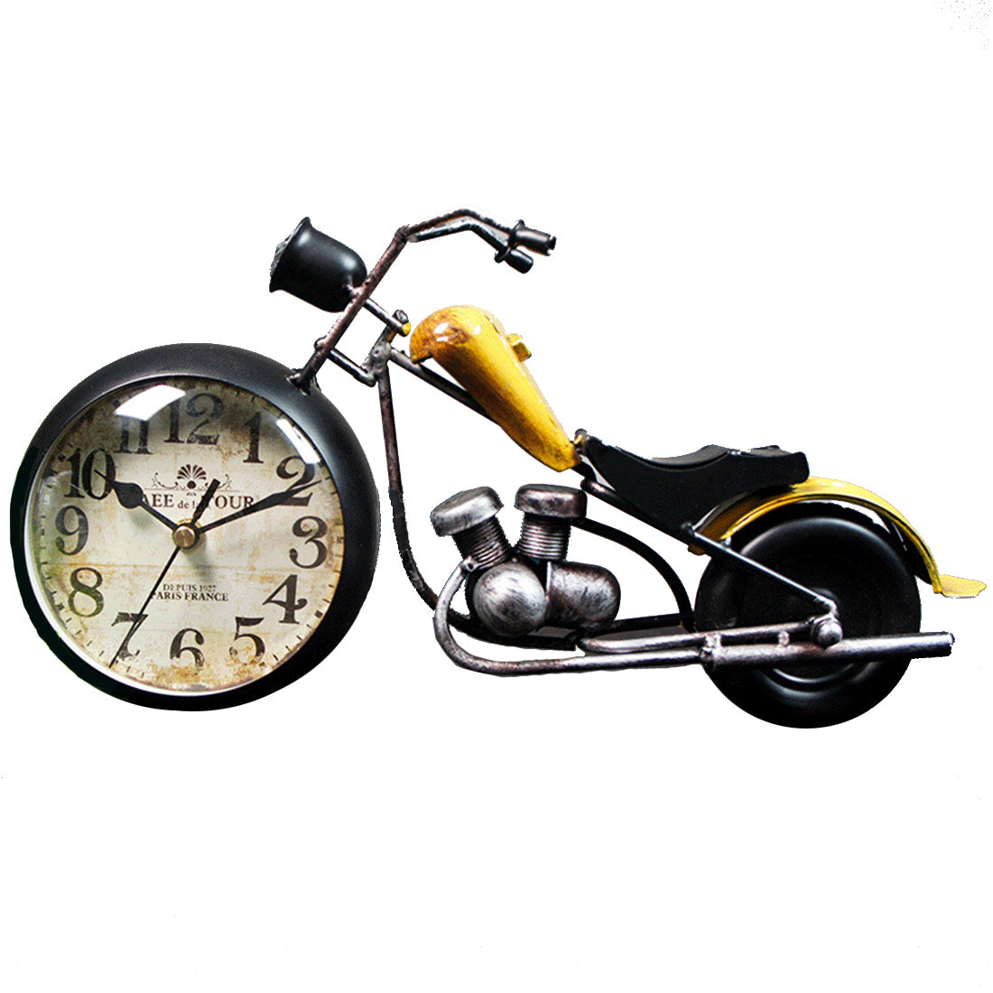 Handcrafted Retro Motorcycle Model with Clock Desk Toy for Biker