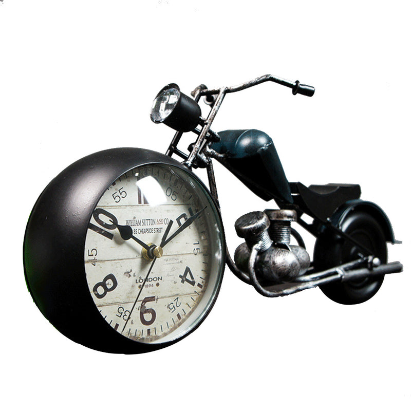 Handcrafted Retro Motorcycle Model with Clock Desk Toy for Biker