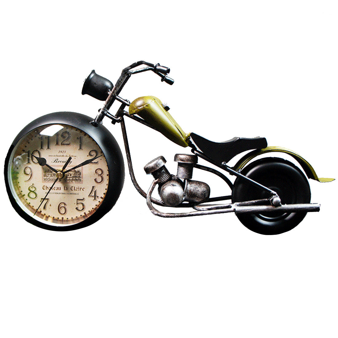 Handcrafted Retro Motorcycle Model with Clock Desk Toy for Biker