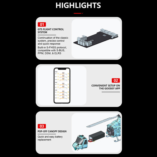 GOOSKY E2 UH-1Y 2.4G 6CH Dual Brushless RC Helicopter BNF / RTF with GTS Flight Control System 1:35 Scale