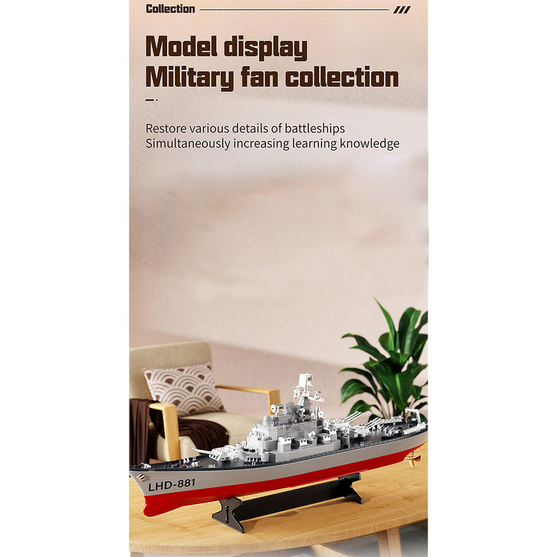 LHD-881 RC Boat 1/390 2.4G RC Electric High-Frequency Twin-Engine Battleship Model