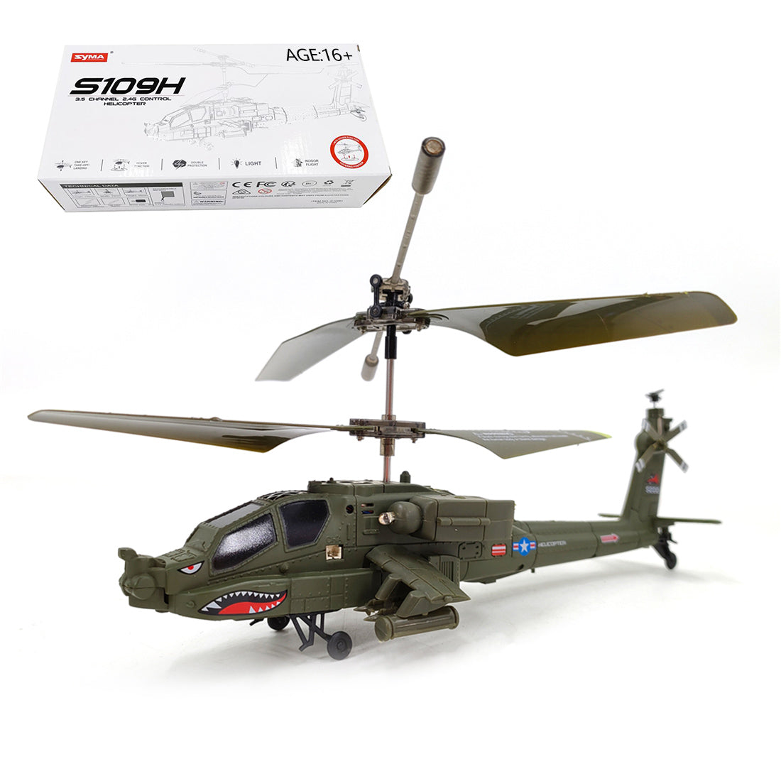 S109H  2.4G RC 3CH Apache RC Helicopter Dual-Prop Gyro Stabilized Airplane Model with Bright Night Navigation Lights -RTF Version - stirlingkit