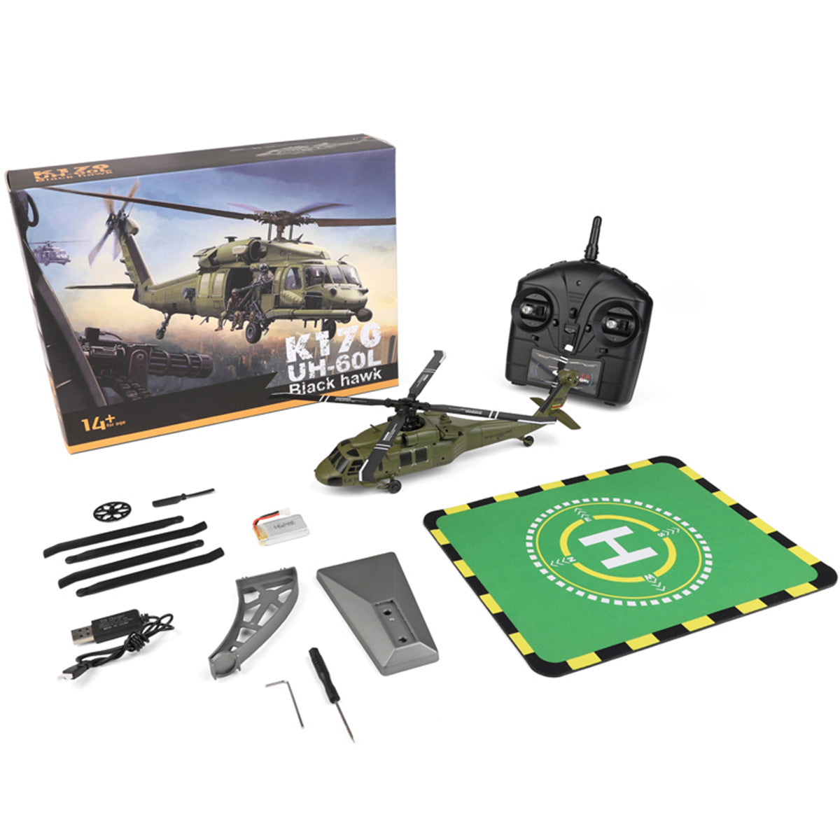 WLTOYS XK 170 Blackhawk UH-60L RC Helicopter With Landing Pad and Display Stand K170