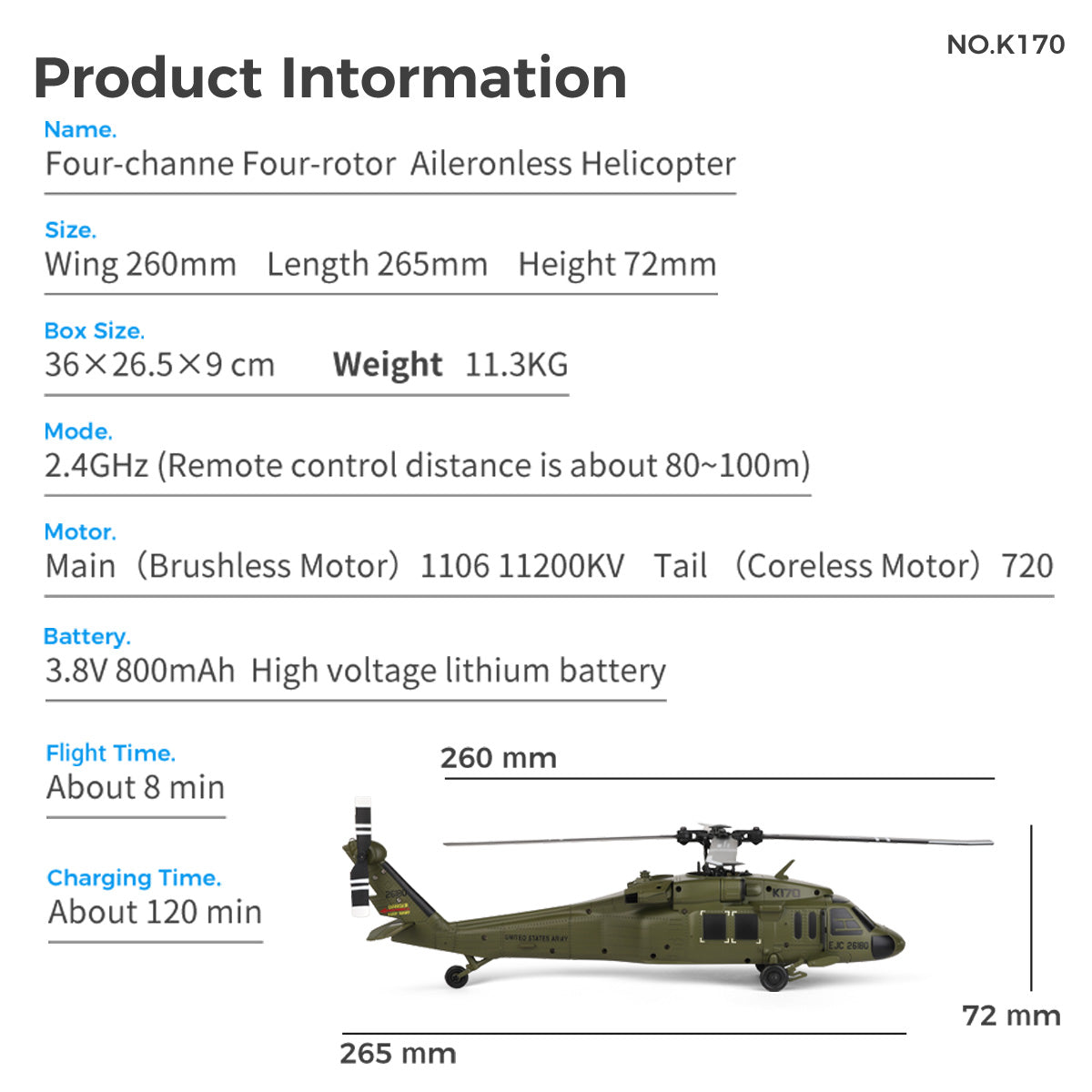 WLTOYS XK 170 Blackhawk UH-60L RC Helicopter With Landing Pad and Display Stand K170