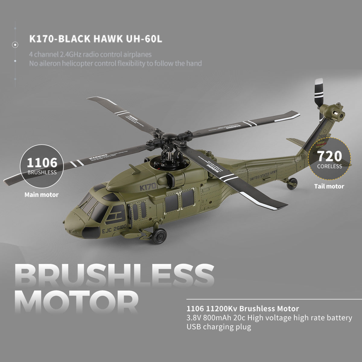 WLTOYS XK 170 Blackhawk UH-60L RC Helicopter With Landing Pad and Display Stand K170