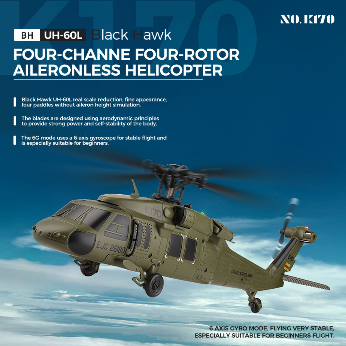 WLTOYS XK 170 Blackhawk UH-60L RC Helicopter With Landing Pad and Display Stand K170