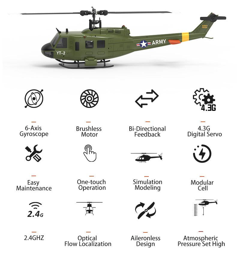 YU XIANG F07 UH-1 Huey 2.4G 6CH 1/34 Scale RC Military Helicopter Flybarless Helicopter Model Easy to Fly