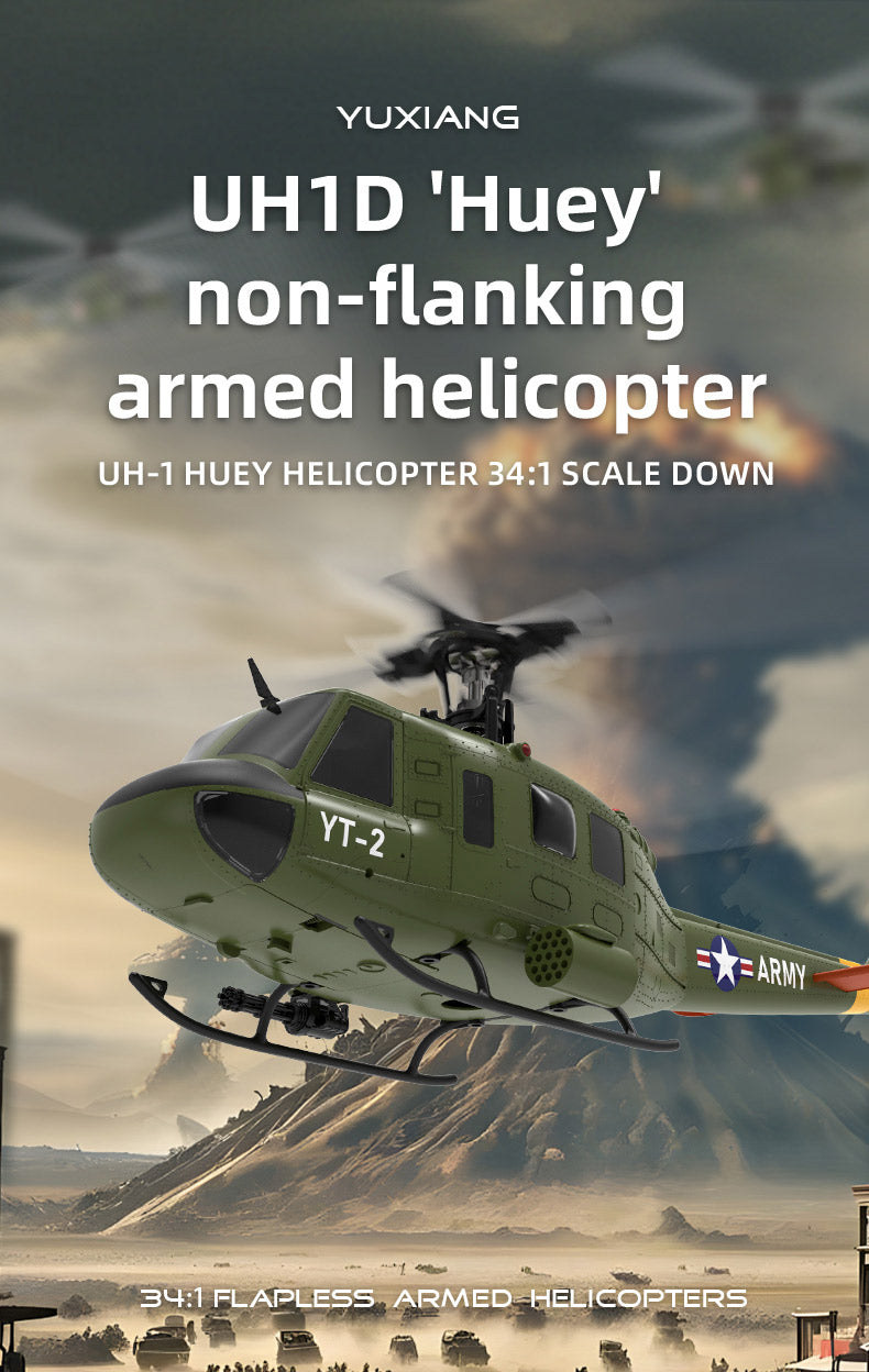 YU XIANG F07 UH-1 Huey 2.4G 6CH 1/34 Scale RC Military Helicopter Flybarless Helicopter Model Easy to Fly