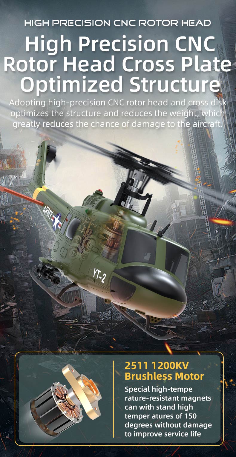 YU XIANG F07 UH-1 Huey 2.4G 6CH 1/34 Scale RC Military Helicopter Flybarless Helicopter Model Easy to Fly