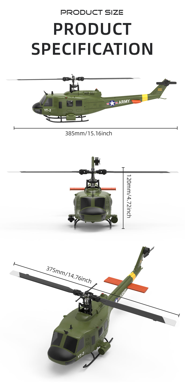 YU XIANG F07 UH-1 Huey 2.4G 6CH 1/34 Scale RC Military Helicopter Flybarless Helicopter Model Easy to Fly