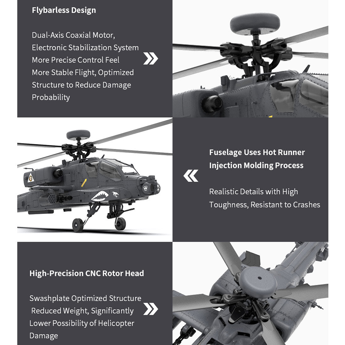 YU XIANG F11-S AH64 Apache RC Helicopter 1/32 2.4G 6CH RTF GPS Smart Version