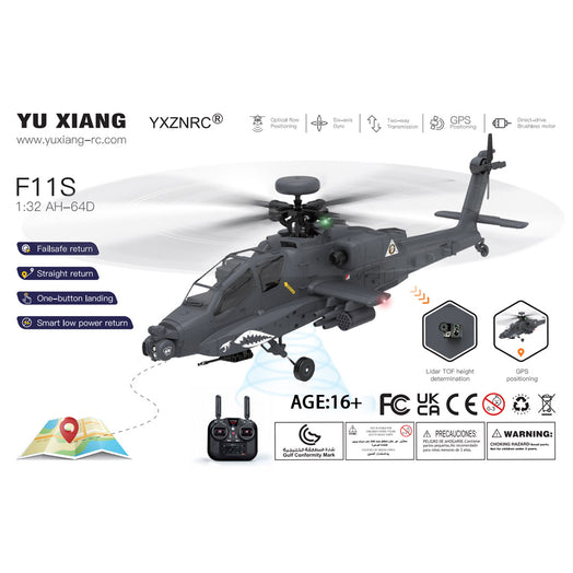 YU XIANG F11-S AH64 Apache RC Helicopter 1/32 2.4G 6CH RTF GPS Smart Version