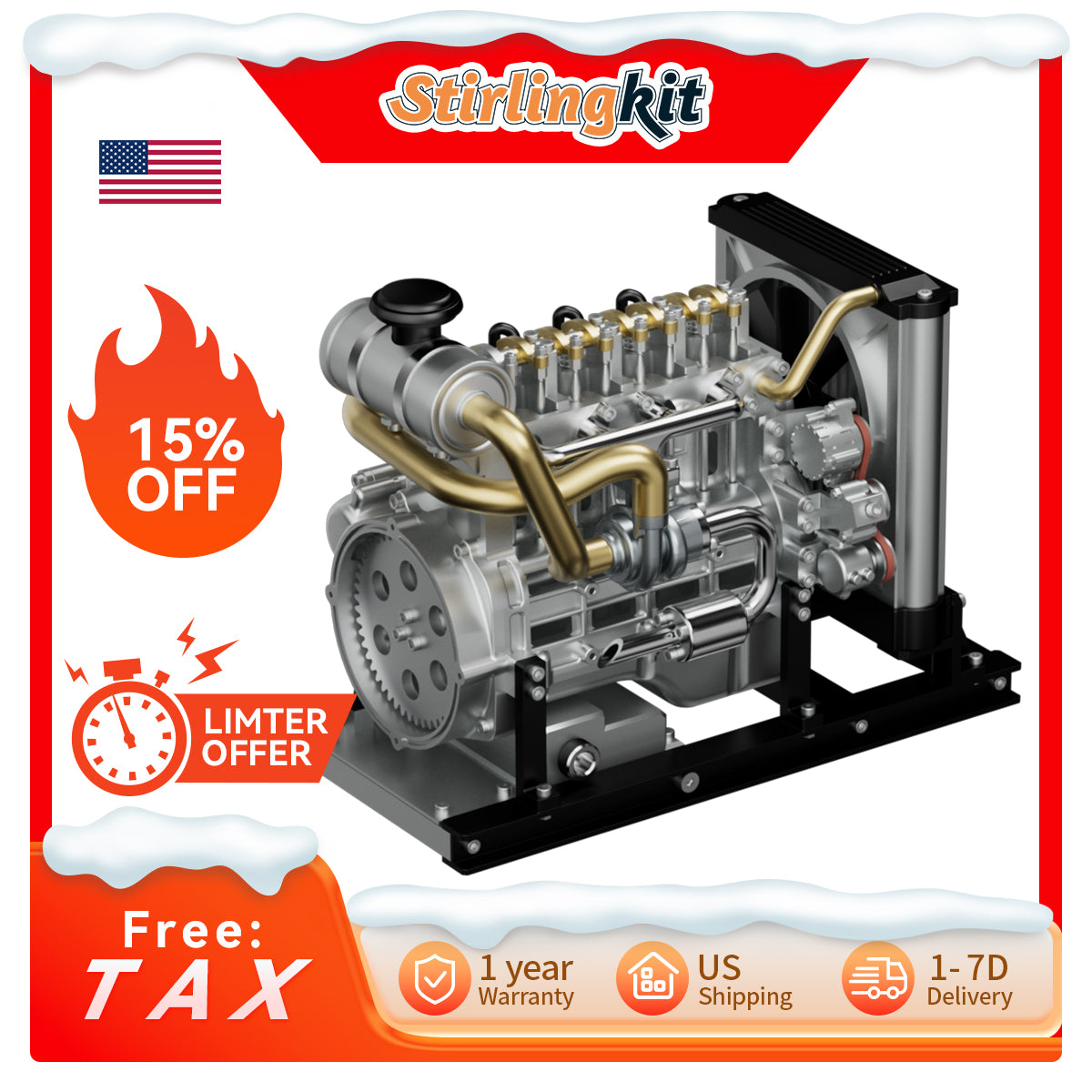 TECHING Workable Mini Diesel Engine Metal Model Kits DIY OHV 4-cylinder Engine