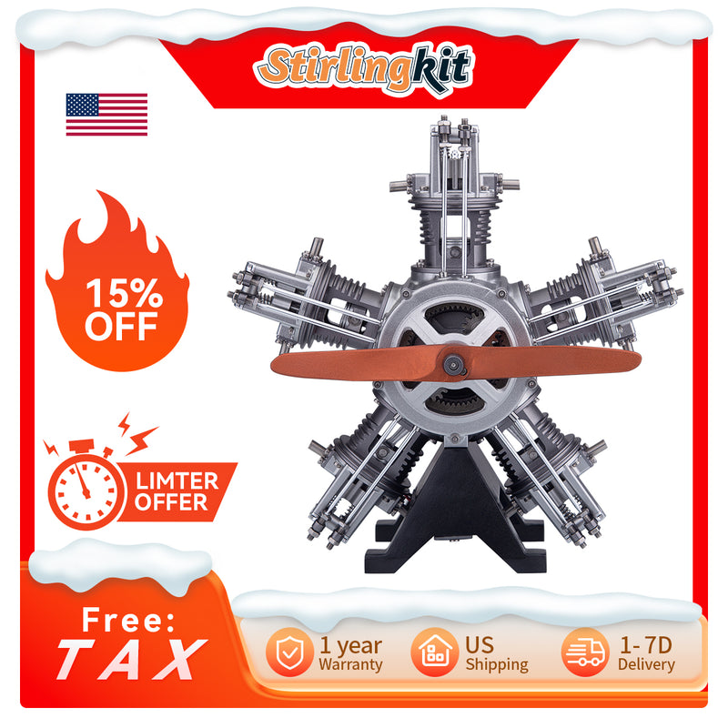 TECHING DIY 5 Cylinder Electric Mechanical Aircraft Radial Engine Model Kits That Runs 250+pcs