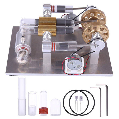 Hot Air Stirling Engine High-Power Quartz Double-Cylinder Stirling Generator Model Toy - stirlingkit