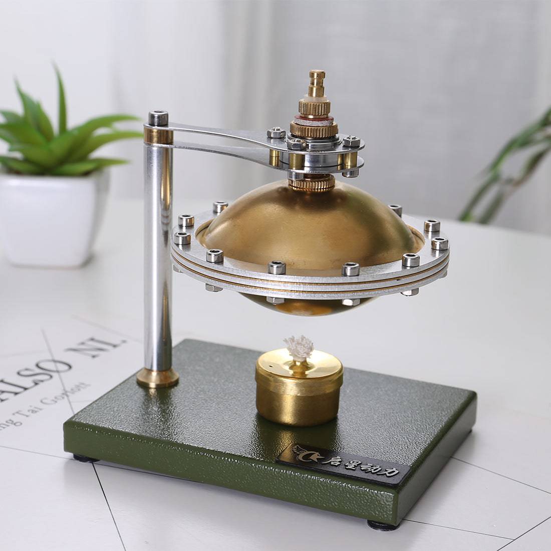 Assembly UFO Spin Suspension Hero's Steam Engine with Copper Boiler - stirlingkit