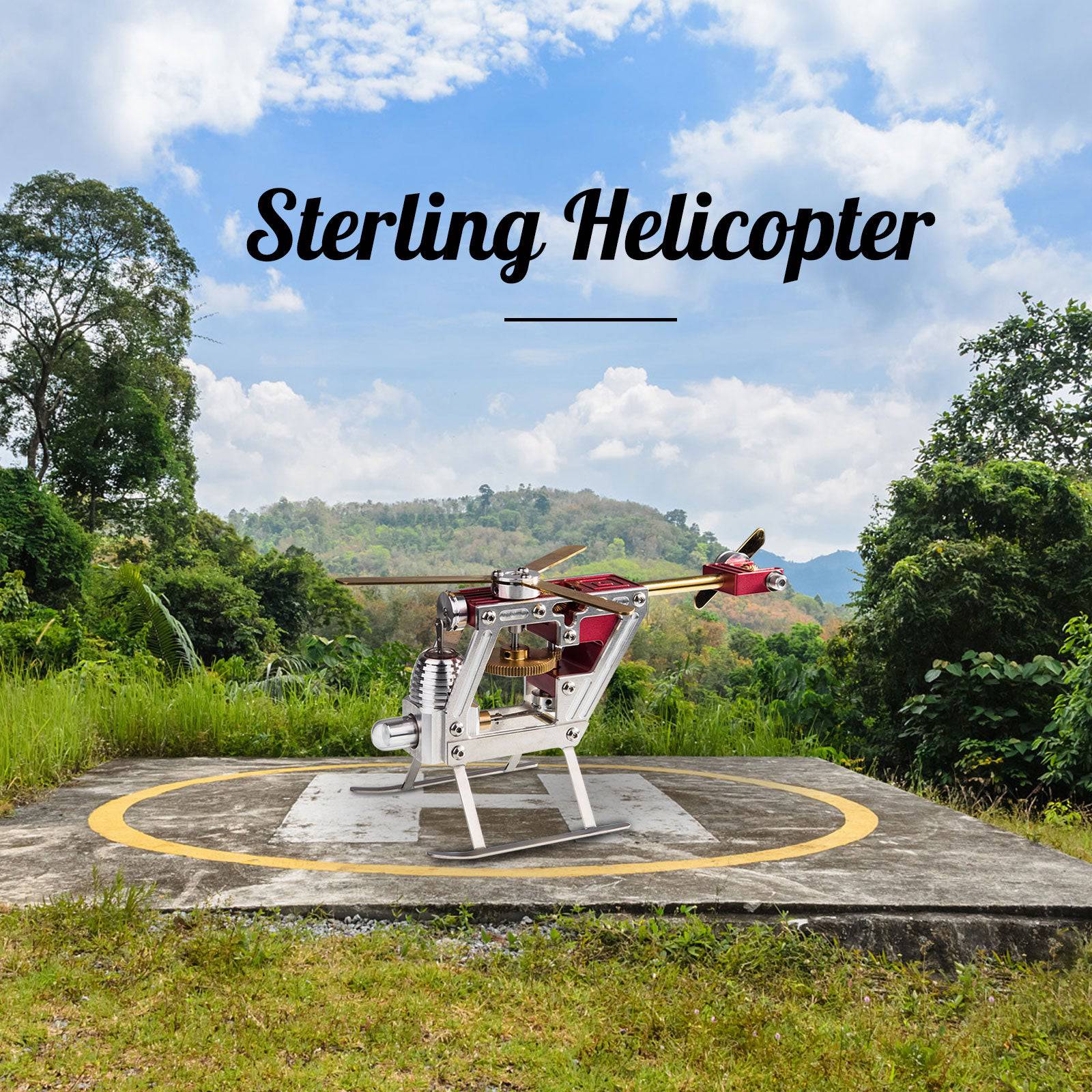 ENJOMOR γ-shape Metal Hot-air Stirling Engine Powered Engine Mini Helicopter Model Building Kit - stirlingkit