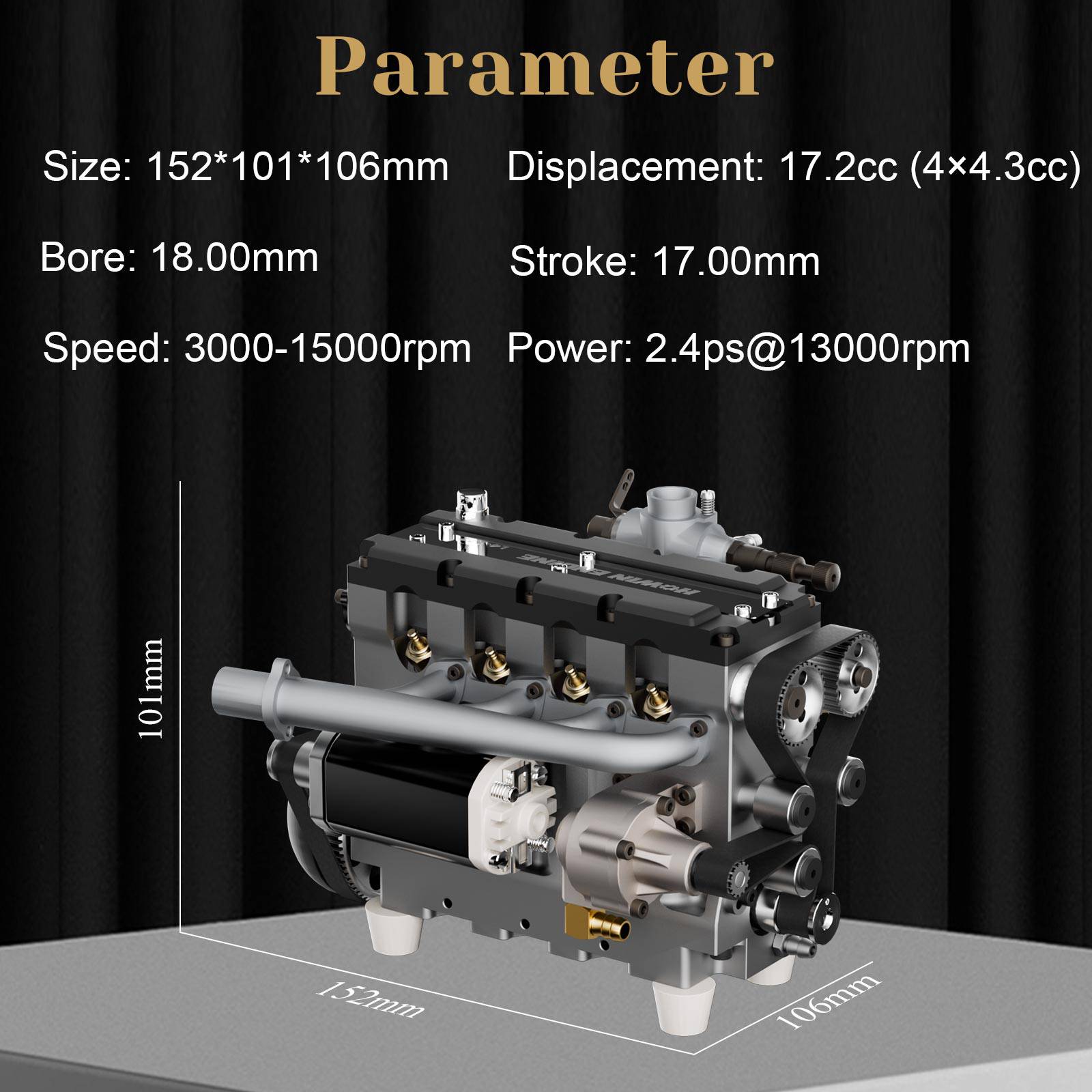 HOWIN L4-172 17.2cc SOHC Inline 4 Cylinder FOUR Stroke 15000 rpm Nitro RC Engine Pre-order - stirlingkit