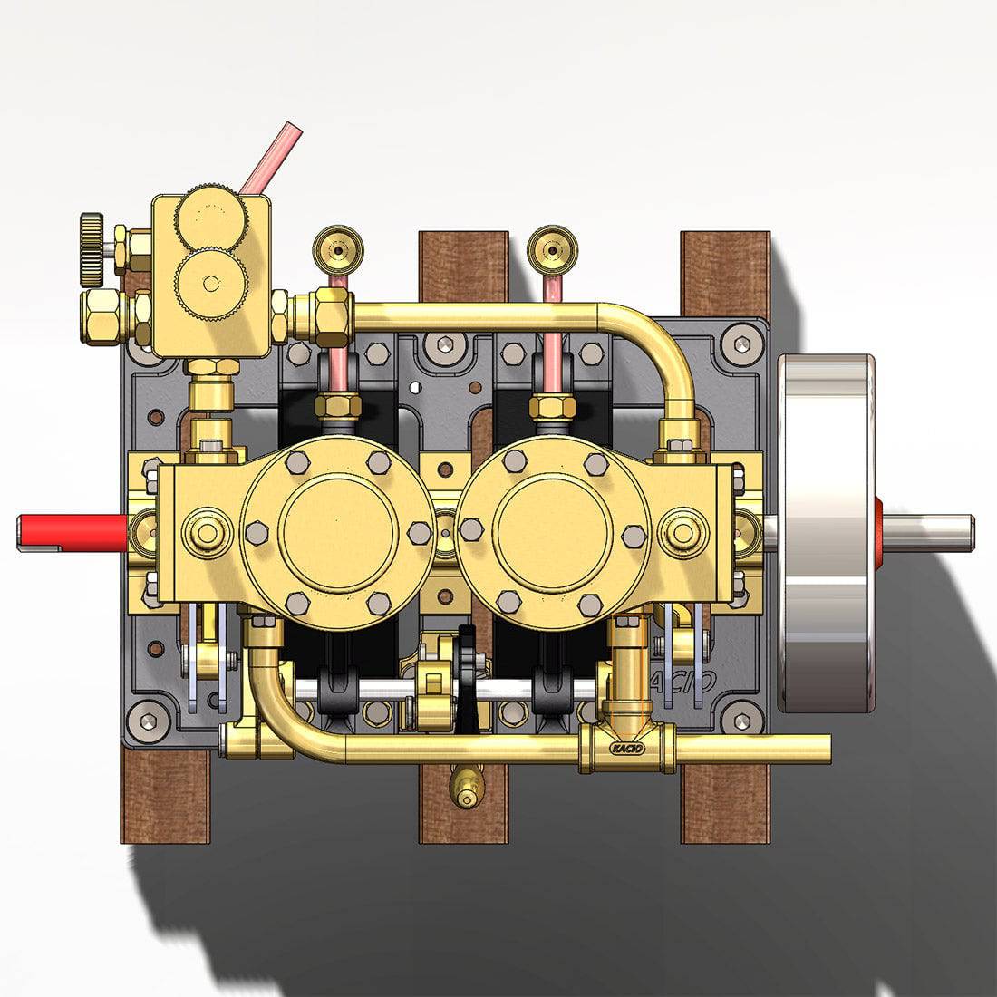 KACIO LS2-14 Two Cylinders Reciprocating Retro Twin Steam Engine Model for 80cm+ Boat Ship (without Boiler) - stirlingkit