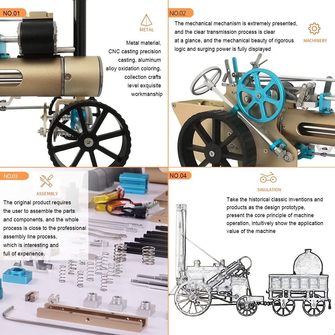 Steam Car Model Full Metal Model Toy Collection Gift Decor All-metal High Challenge Assembly Kit - stirlingkit