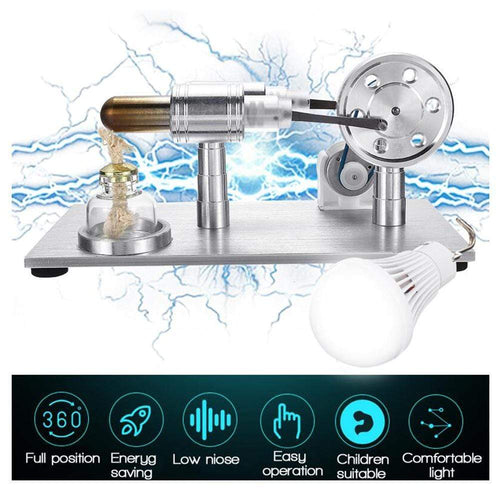 Stirling Engine Kit Model Metal External Combustion With Light Bulb Developmental Toy - stirlingkit