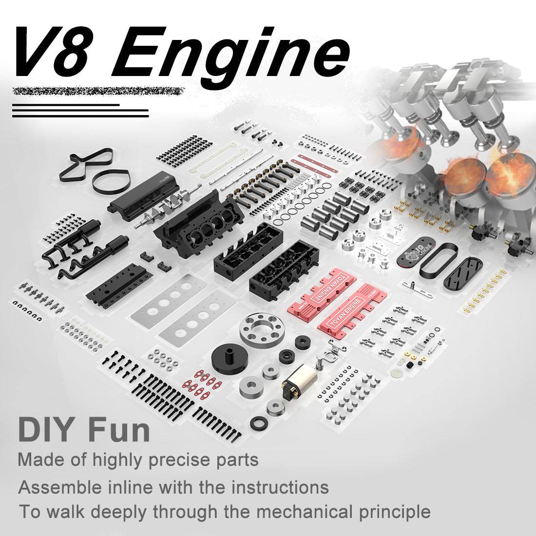 Toyan V8 Nitro Engine FS-V800 RC Engine Model Building Kits 28cc - stirlingkit