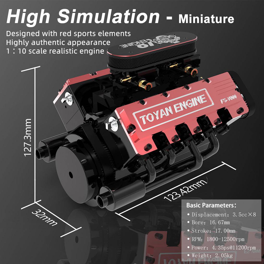 Toyan V8 Nitro Engine FS-V800 RC Engine Model Building Kits 28cc - stirlingkit