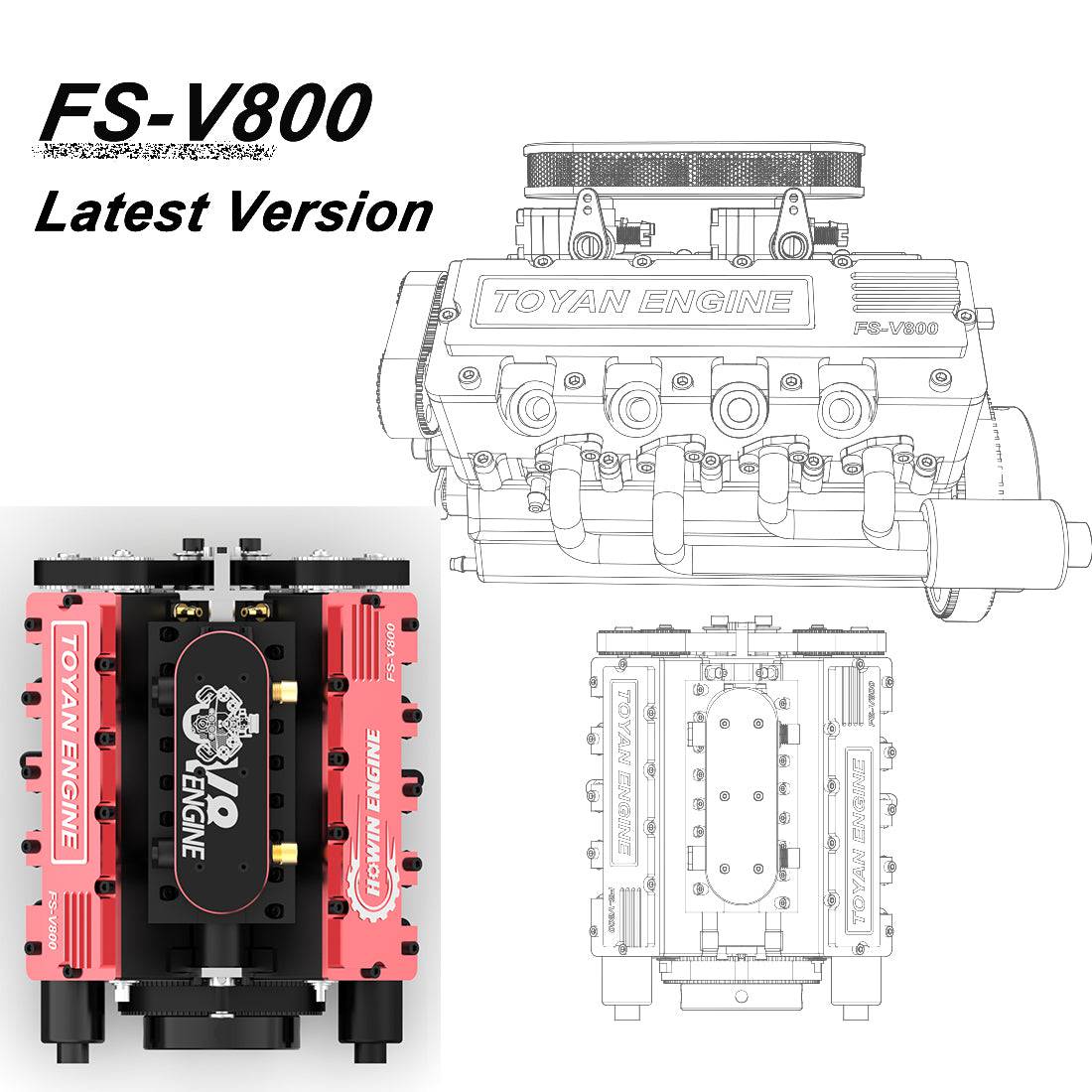 Toyan V8 Nitro Engine FS-V800 RC Engine Model Building Kits 28cc - stirlingkit