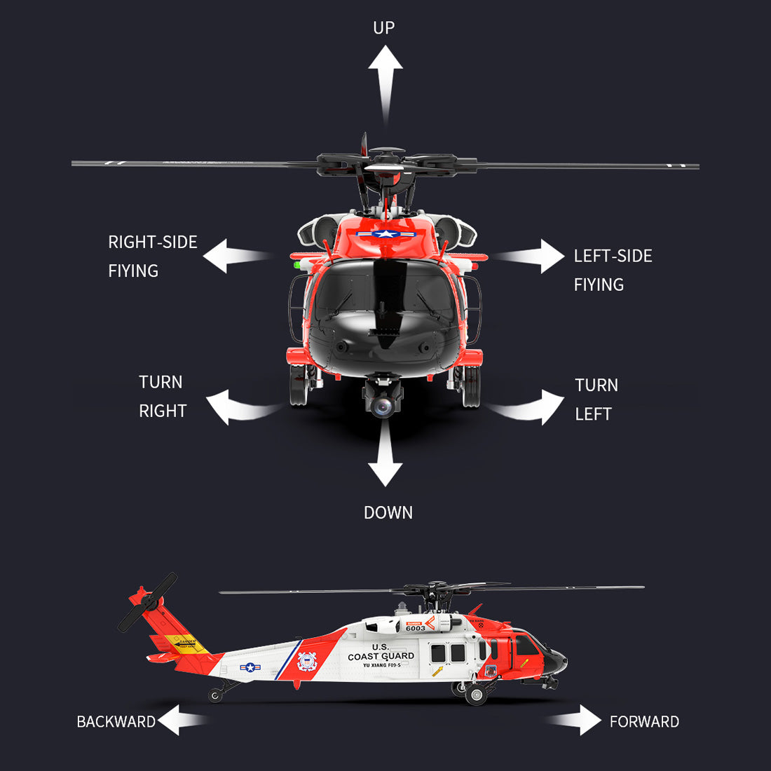 YUXIANG YXZNRC F09-S RTF RC Military Helicopter UH60 Model 1/47 2.4G 6CH - stirlingkit