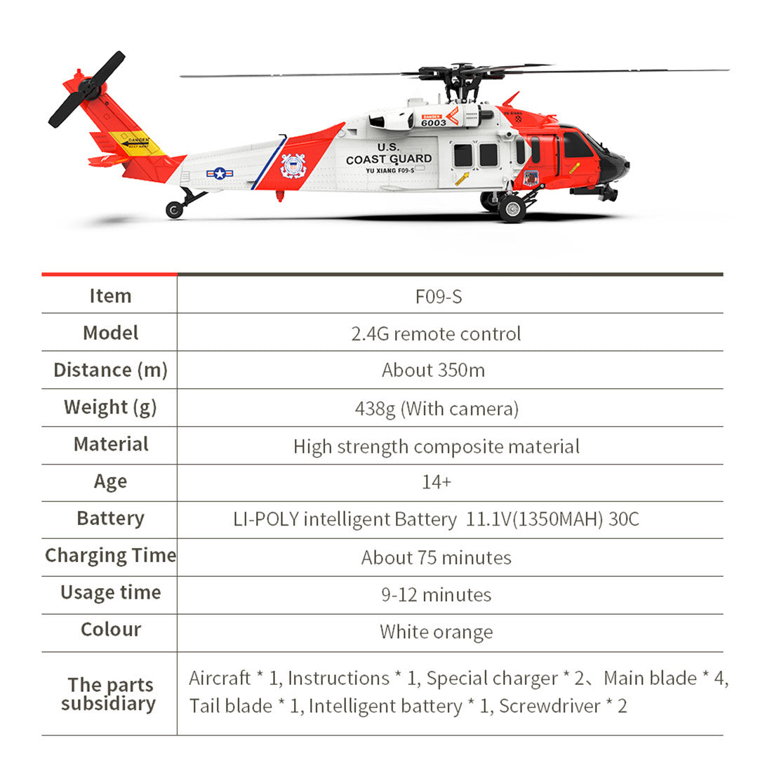 YUXIANG YXZNRC F09-S RTF RC Military Helicopter UH60 Model 1/47 2.4G 6CH - stirlingkit