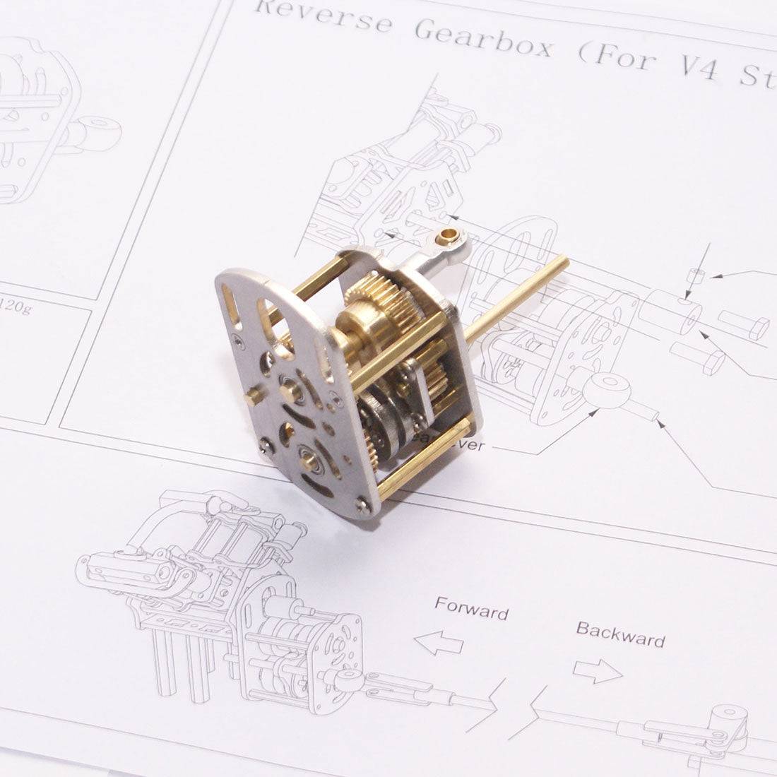 Mini V4 Brass Steam Engine Model Reverse Gearbox (without Boiler) - stirlingkit